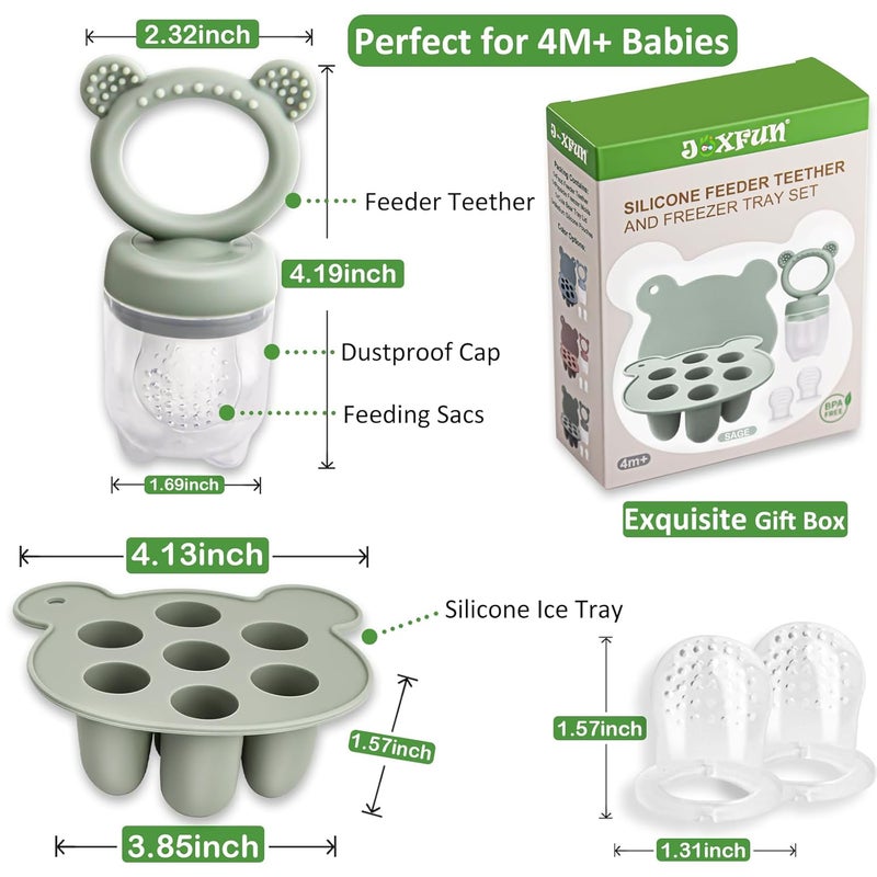 JEXFUN Silicone Baby Fruit Food Feeder & Mini Freezer Nibble Tray, Breastmilk Popsicle Molds for Baby Teething Relief, BPA Free Silicone Teething Toys Feeder for Safe Infant Self Feeding, Extra Food Pouches - Image 3